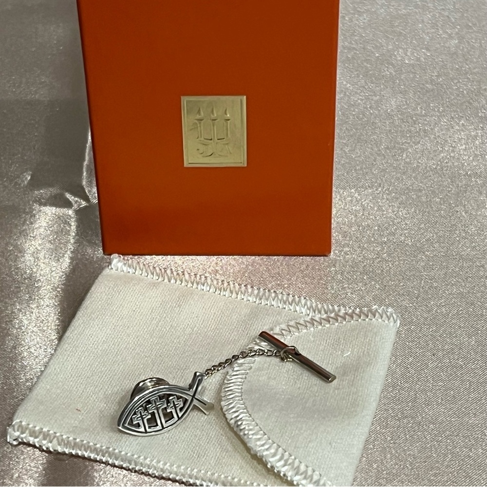 Retired James Avery 3 Crosses Of Calvary Ichthus Fish Tie Tack Lapel Pin‎